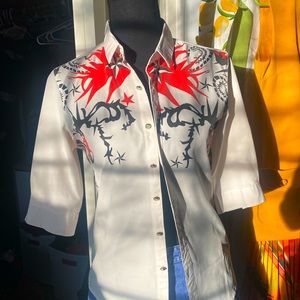 Vintage Womens L Western-Style Three Quarter Length Sleeve Blouse. HINGTUO Brand